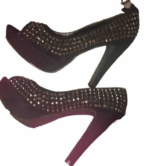 Candies Open Toe Studded Heels size 9.5 M Black Silver Platform Shoes Boho Chic - Picture 4 of 8
